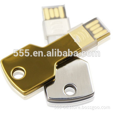 Bright golden silver pen drive metal key shape pen drive 4GB, 8GB USB flash drive